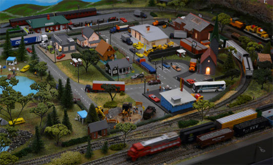 Austinville town with train whizzing past